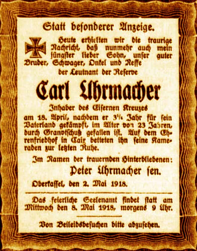 Anzeige im General-Anzeiger vom 5. Mai 1918