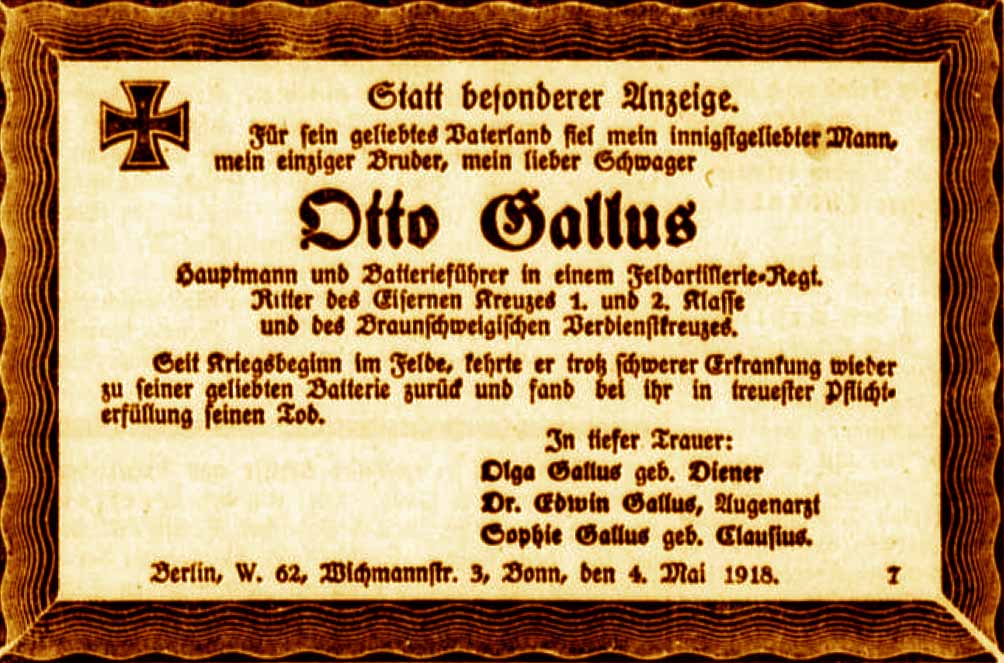 Anzeige im General-Anzeiger vom 5. Mai 1918