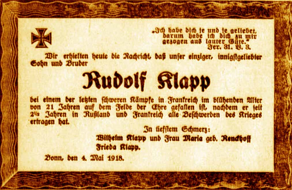 Anzeige im General-Anzeiger vom 7. Mai 1918