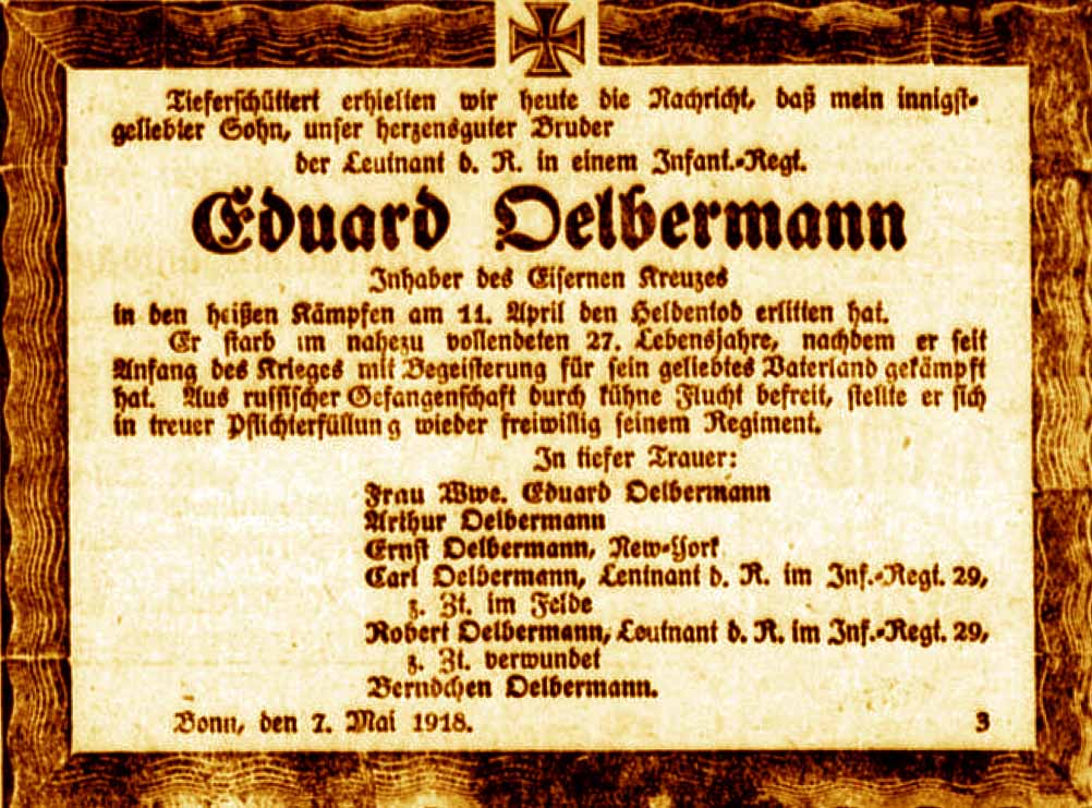 Anzeige im General-Anzeiger vom 8. Mai 1918