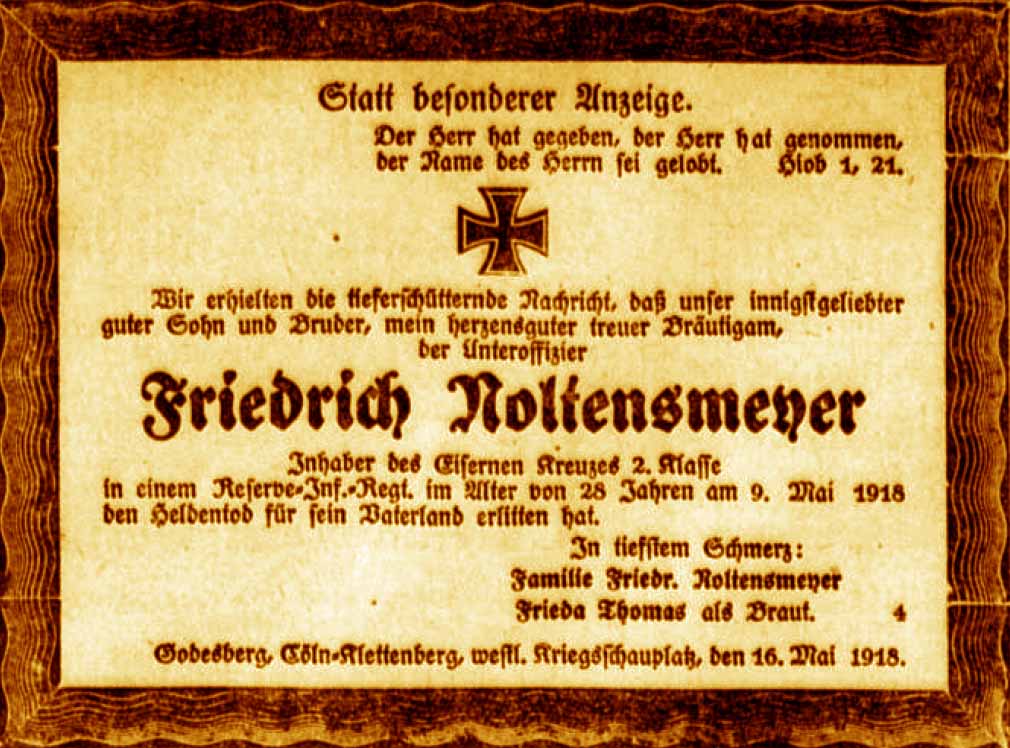 Anzeige im General-Anzeiger vom 16. Mai 1918