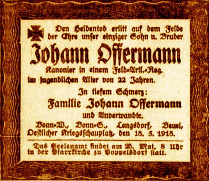 Anzeige im General-Anzeiger vom 19. Mai 1918