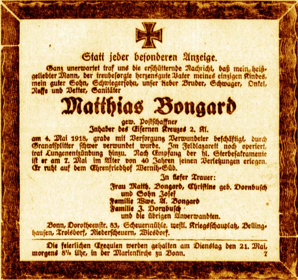 Anzeige im General-Anzeiger vom 19. Mai 1918