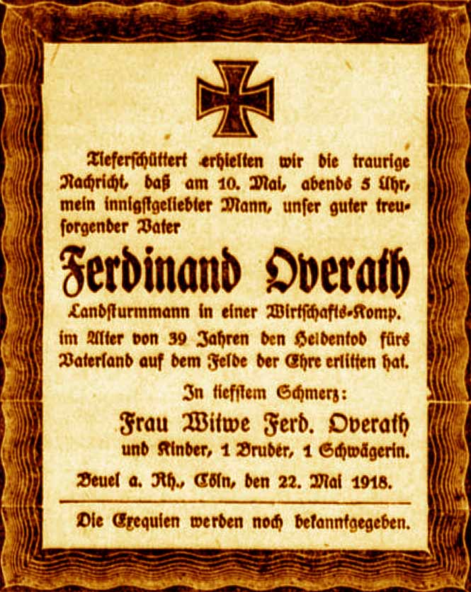Anzeige im General-Anzeiger vom 22. Mai 1918