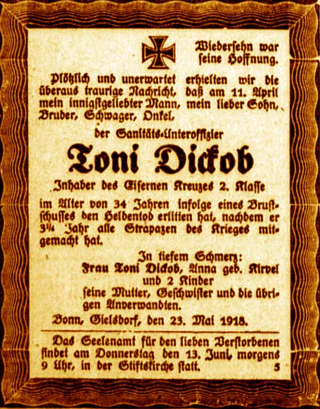 Anzeige im General-Anzeiger vom 24. Mai 1918