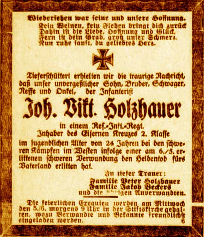 Anzeige im General-Anzeiger vom 1. Juni 1918