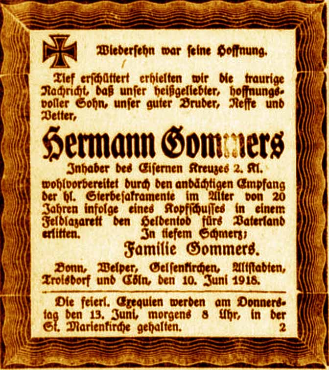 Anzeige im General-Anzeiger vom 11. Juni 1918