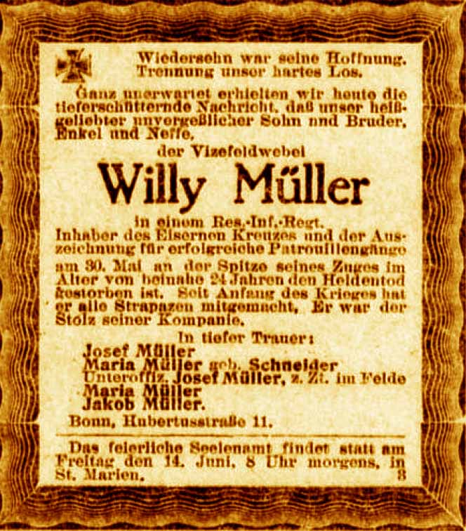 Anzeige im General-Anzeiger vom 12. Juni 1918