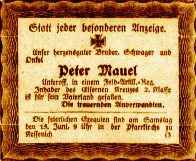 Anzeige im General-Anzeiger vom 12. Juni 1918