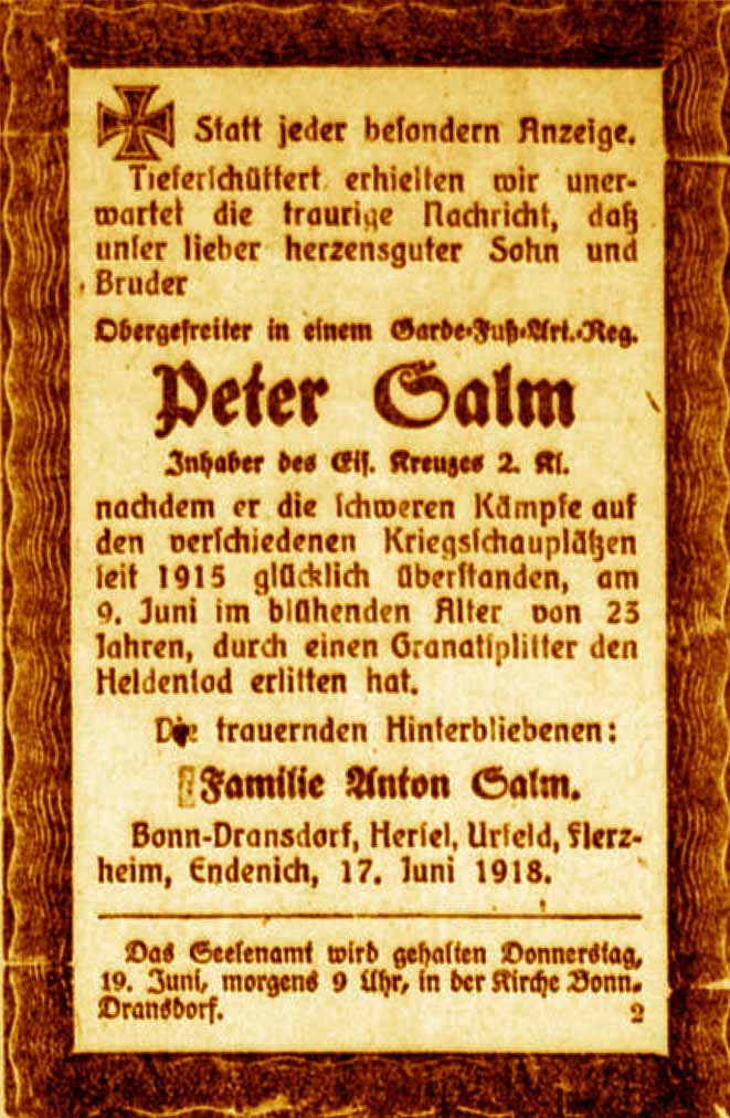 Anzeige im General-Anzeiger vom 18. Juni 1918
