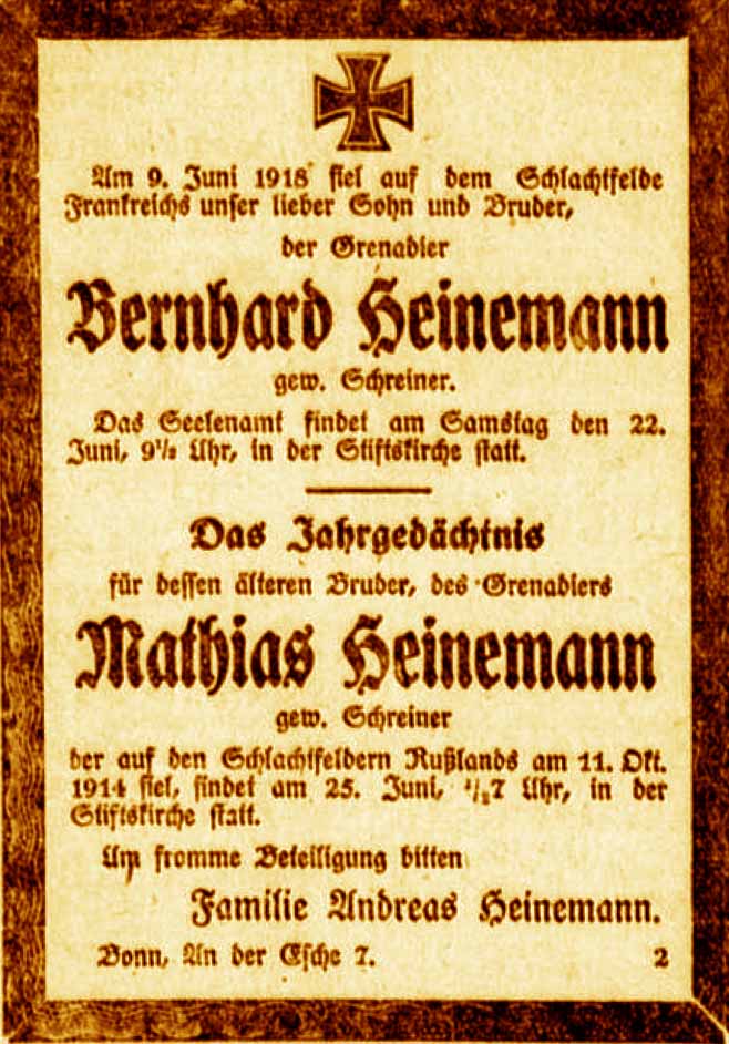 Anzeige im General-Anzeiger vom 18. Juni 1918