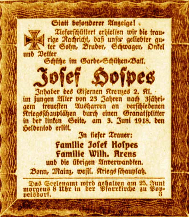 Anzeige im General-Anzeiger vom 19. Juni 1918