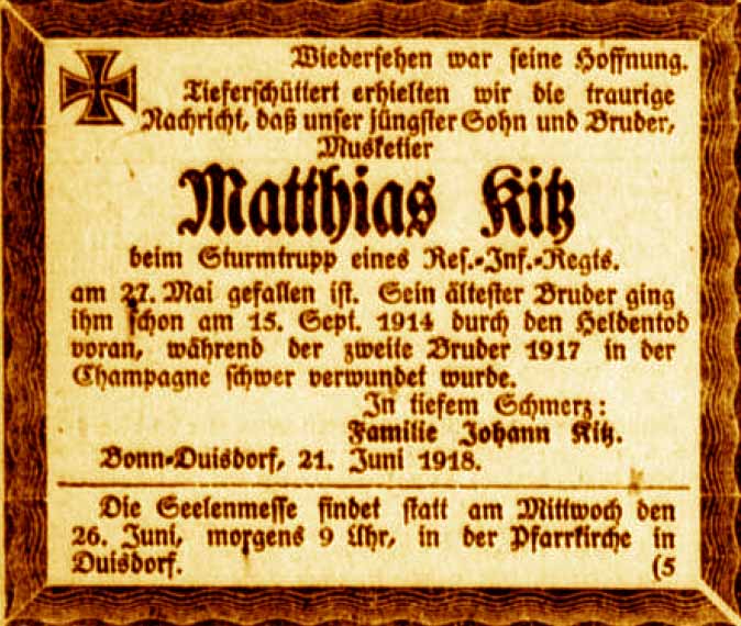 Anzeige im General-Anzeiger vom 21. Juni 1918