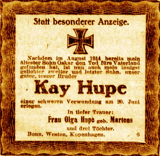 Anzeige im General-Anzeiger vom 22. Juni 1918