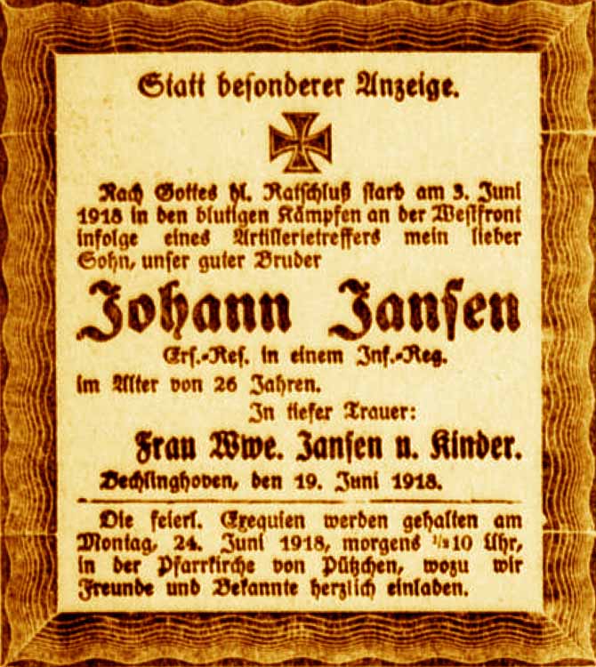 Anzeige im General-Anzeiger vom 23. Juni 1918