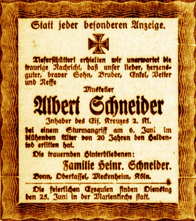 Anzeige im General-Anzeiger vom 23. Juni 1918