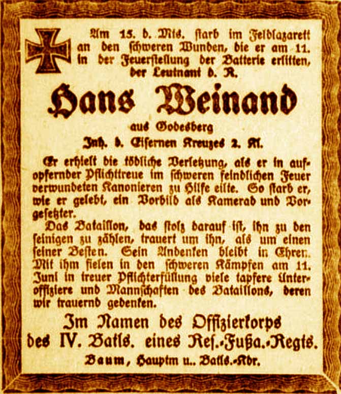 Anzeige im General-Anzeiger vom 23. Juni 1918