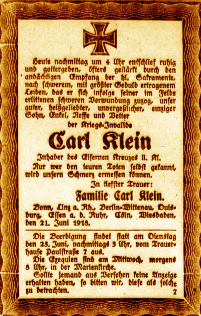Anzeige im General-Anzeiger vom 23. Juni 1918