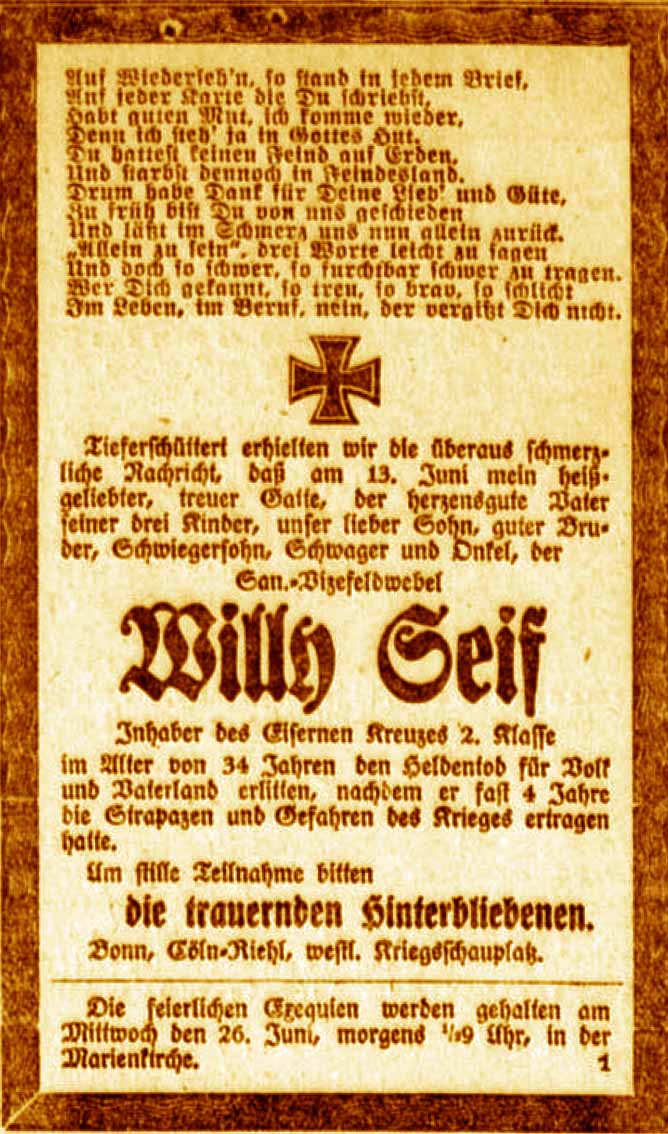 Anzeige im General-Anzeiger vom 23. Juni 1918