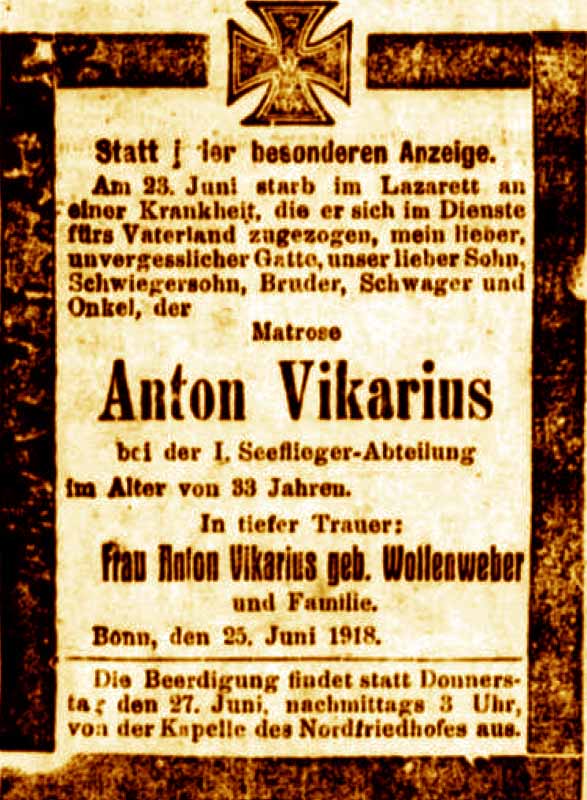 Anzeige in der Deutschen Reichs-Zeitung vom 26. Juni 1918