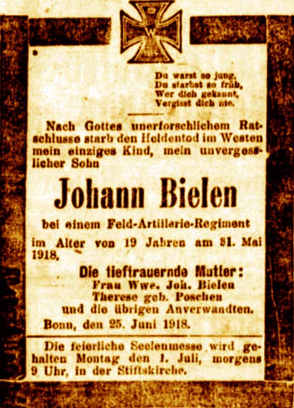 Anzeige in der Deutschen Reichs-Zeitung vom 26. Juni 1918