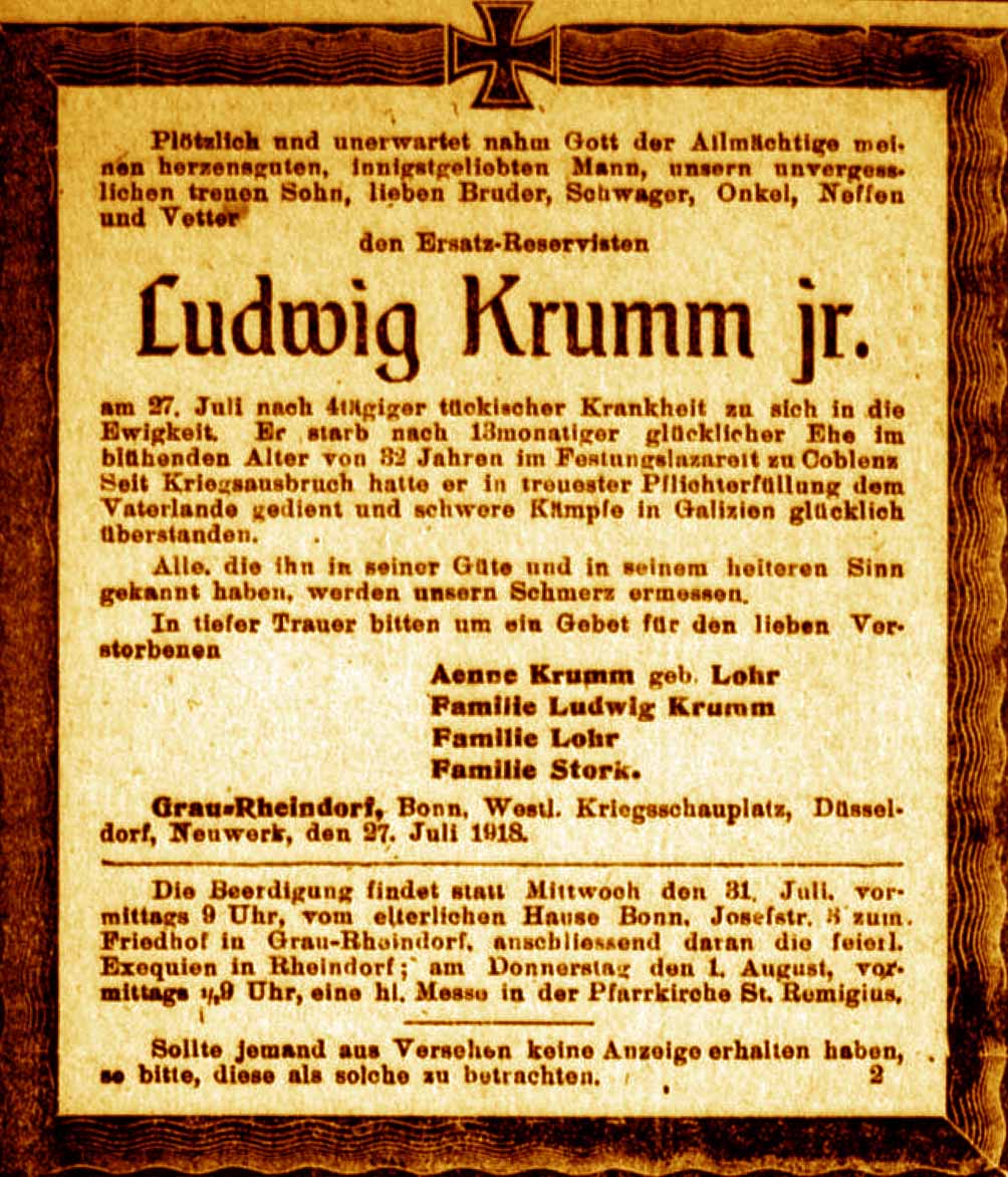 Anzeige im General-Anzeiger vom 30. Juli 1918