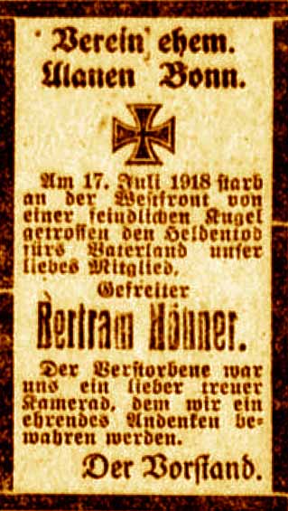 Anzeige im General-Anzeiger vom 30. Juli 1918