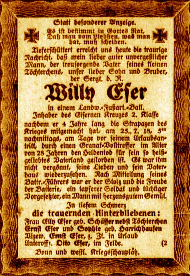 Anzeige im General-Anzeiger vom 30. Juli 1918
