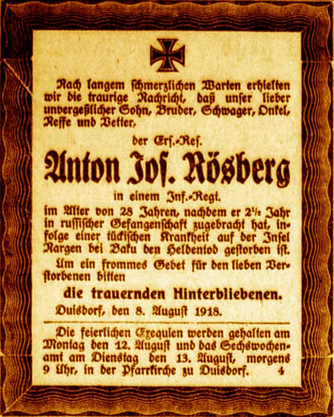 Anzeige im General-Anzeiger vom 8. August 1918