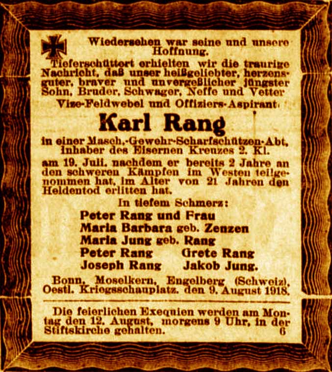 Anzeige im General-Anzeiger vom 10. August 1918