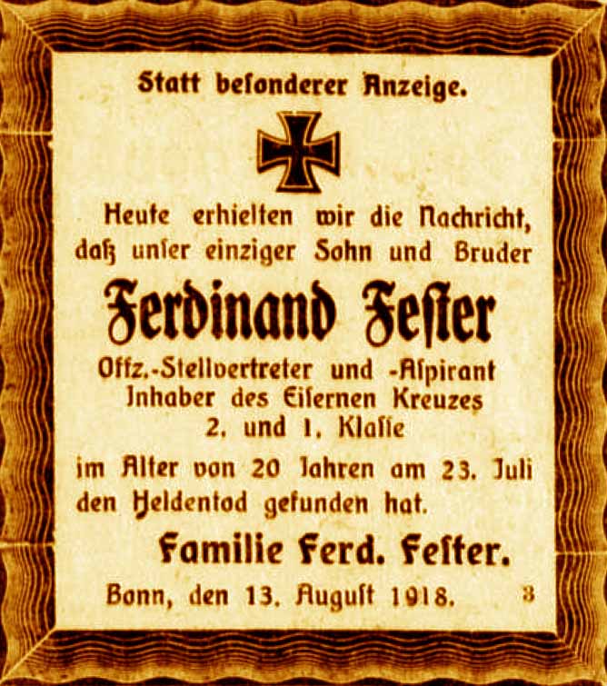 Anzeige im General-Anzeiger vom 14. August 1918