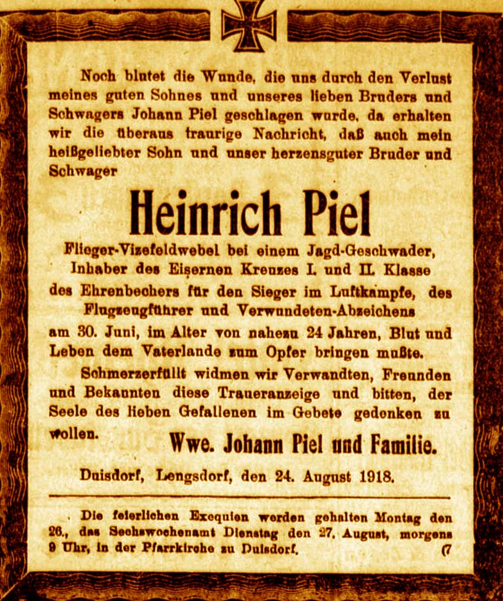 Anzeige im General-Anzeiger vom 25. August 1918