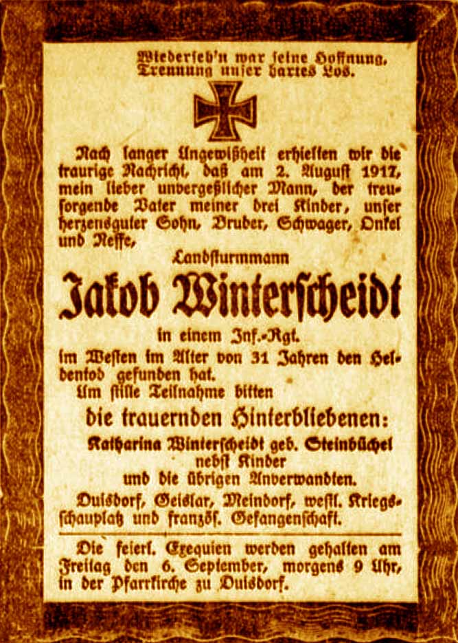Anzeige im General-Anzeiger vom 3. September 1918
