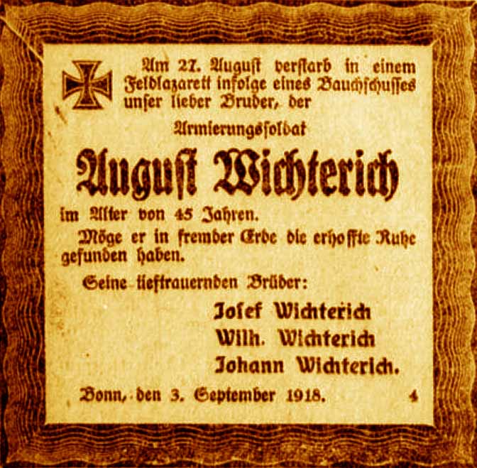 Anzeige im General-Anzeiger vom 5. September 1918