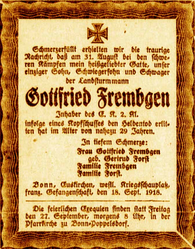 Anzeige im General-Anzeiger vom 19. September 1918