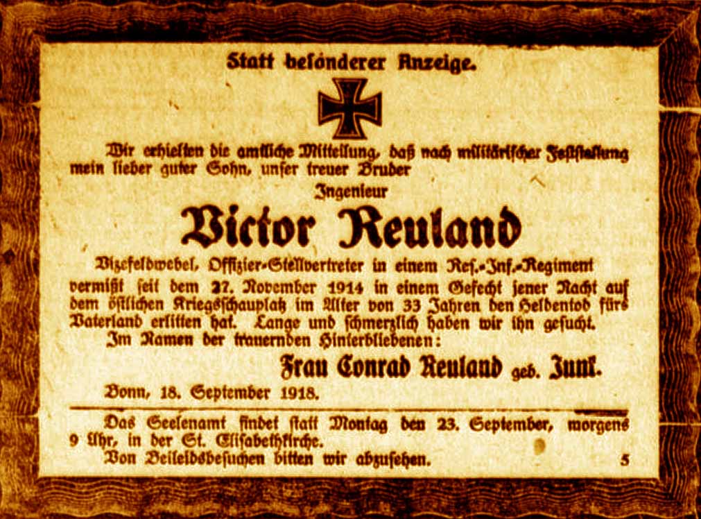 Anzeige im General-Anzeiger vom 20. September 1918
