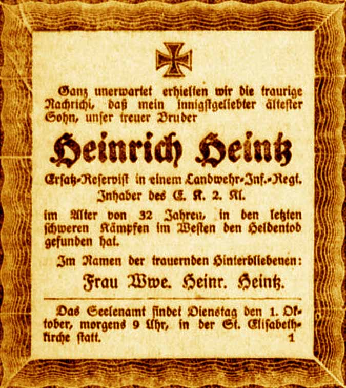 Anzeige im General-Anzeiger vom 25. September 1918