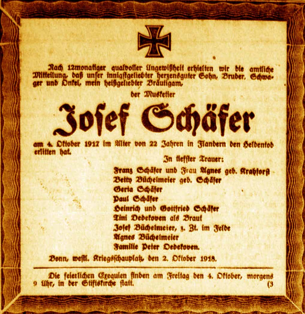 Anzeige im General-Anzeiger vom 2. Oktober 1918