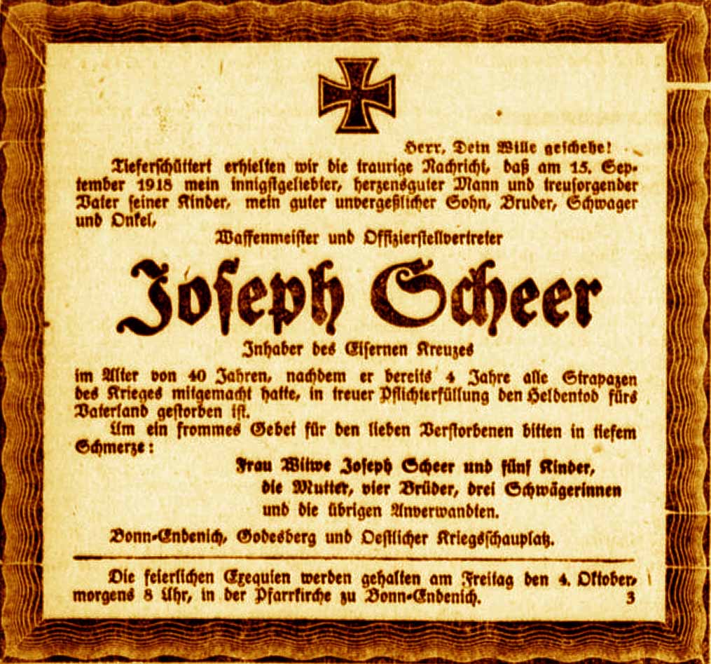Anzeige im General-Anzeiger vom 2. Oktober 1918