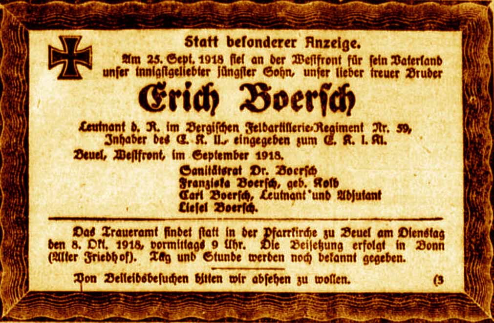 Anzeige im General-Anzeiger vom 3. Oktober 1918