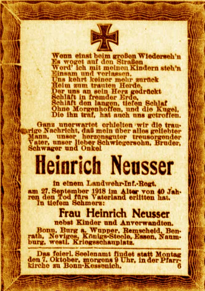 Anzeige im General-Anzeiger vom 5. Oktober 1918