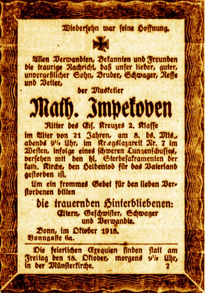 Anzeige im General-Anzeiger vom 13. Oktober 1918