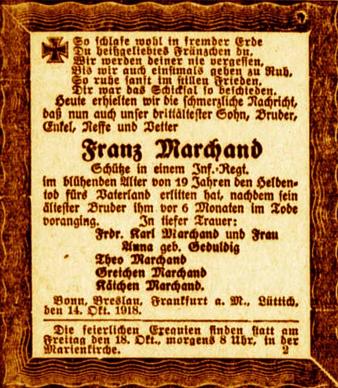 Anzeige im General-Anzeiger vom 15. Oktober 1918