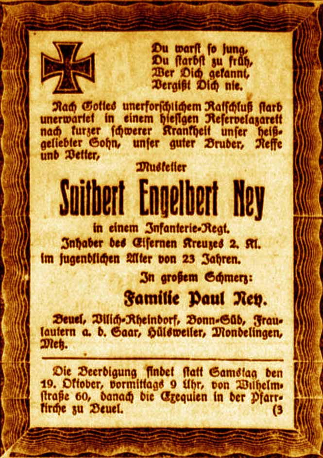 Anzeige im General-Anzeiger vom 16. Oktober 1918