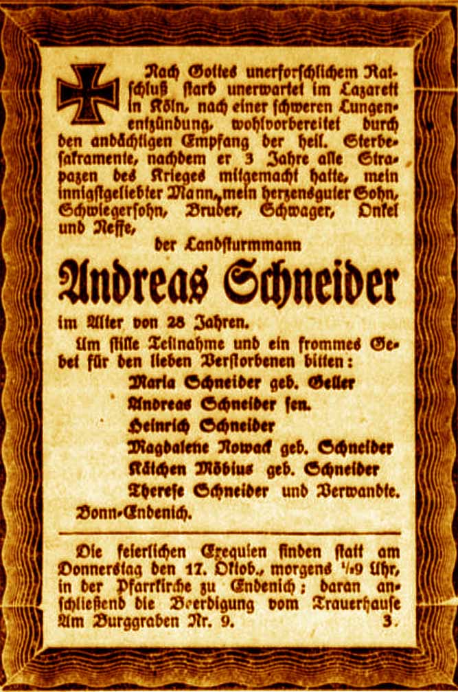 Anzeige im General-Anzeiger vom 16. Oktober 1918