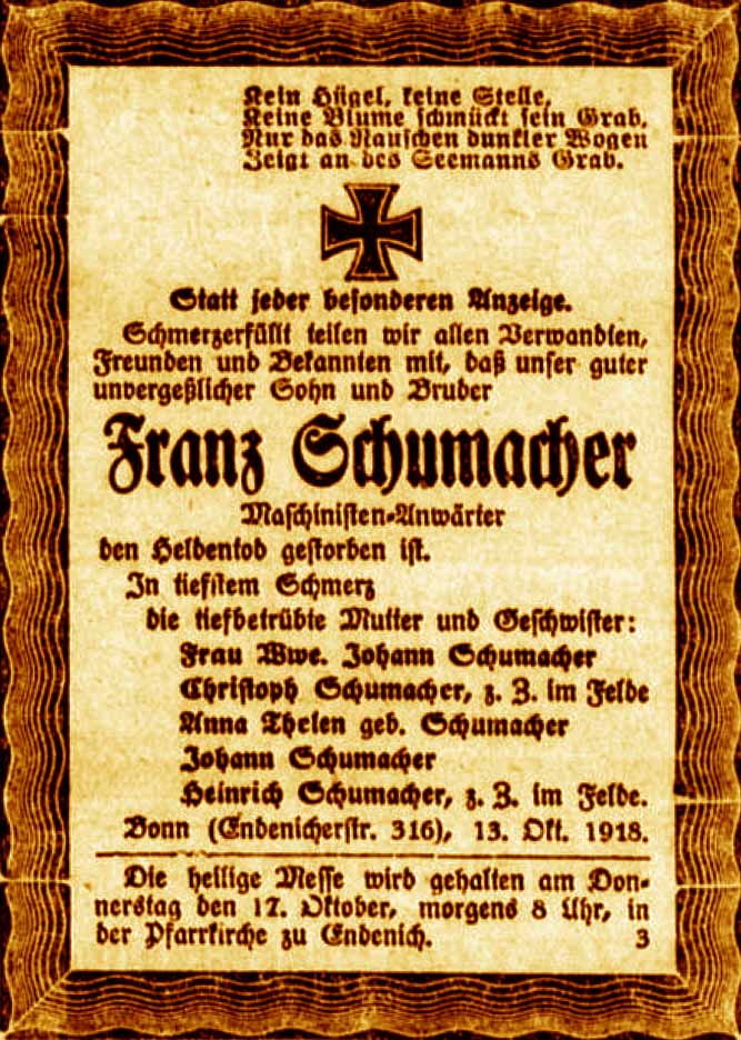 Anzeige im General-Anzeiger vom 16. Oktober 1918