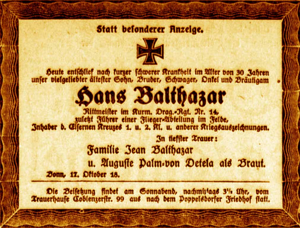 Anzeige im General-Anzeiger vom 16. Oktober 1918