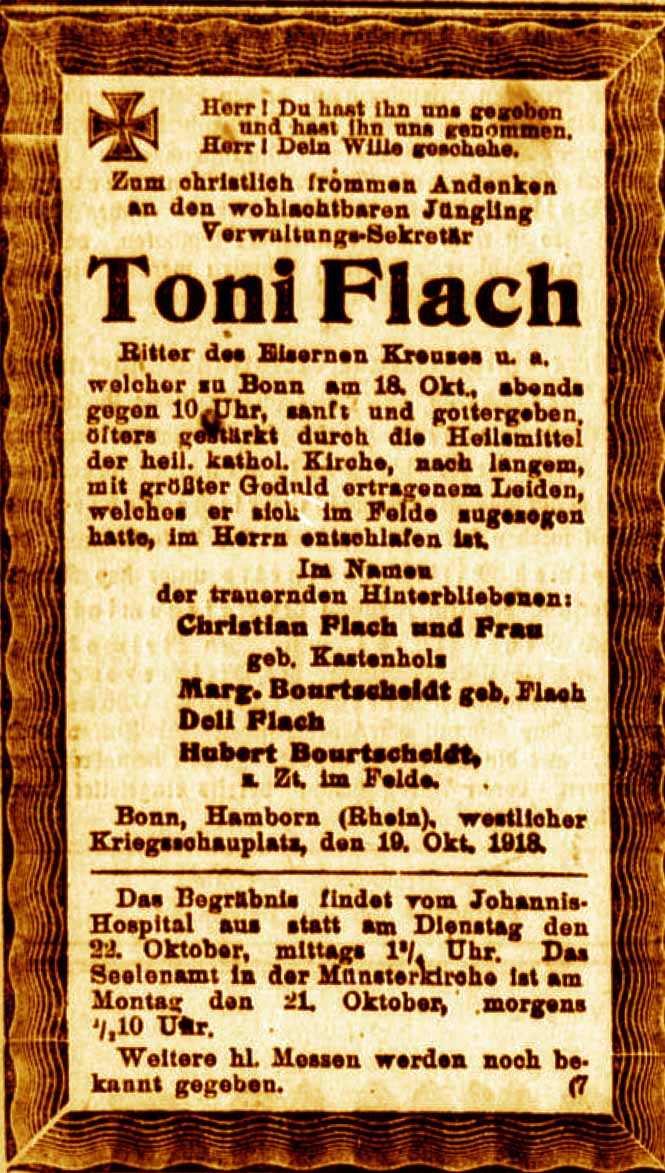 Anzeige im General-Anzeiger vom 20. Oktober 1918