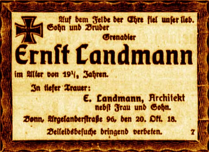 Anzeige im General-Anzeiger vom 20. Oktober 1918