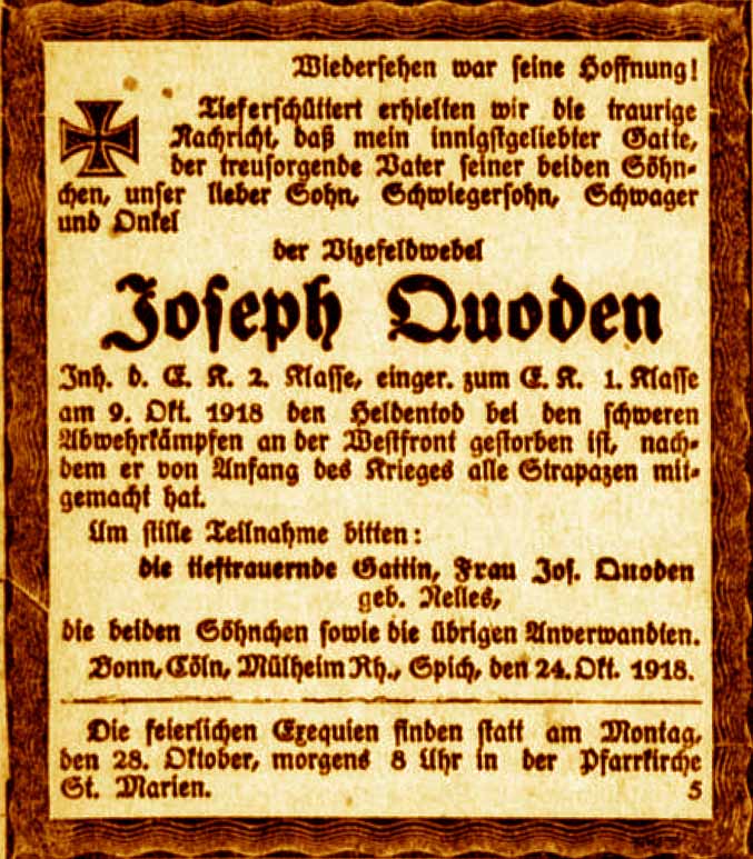 Anzeige im General-Anzeiger vom 25. Oktober 1918